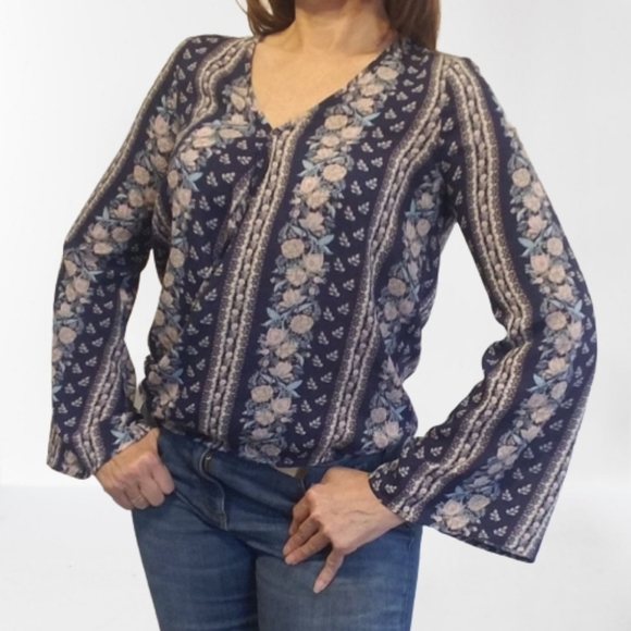 Blue and Pink Boho Floral Blouse - Picture 3 of 9